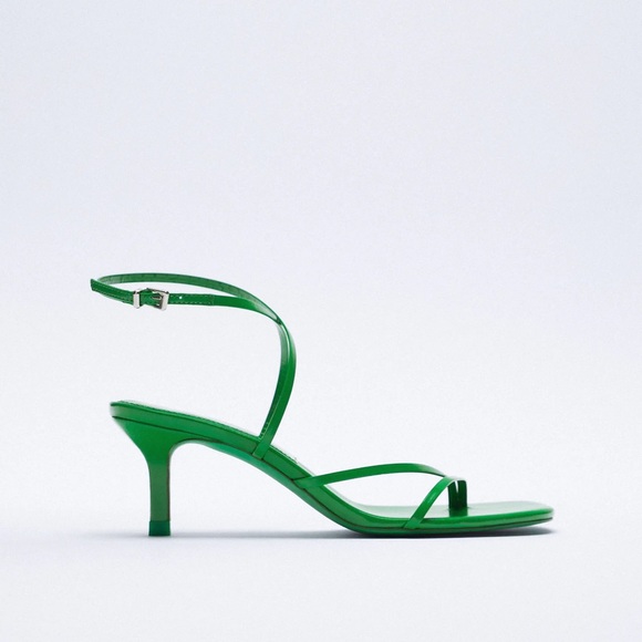 NWT. Zara Green Leather Heeled Sandals. Size 8.